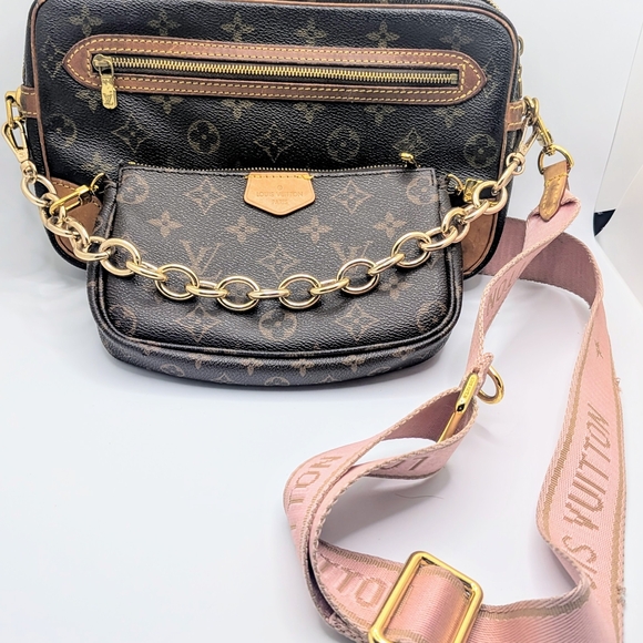 💢 NWOT 💢Louis Vuitton LARGE 3 In 1 Stacked Pouchette w Gold Chain & 🩷 Strap - Picture 3 of 12